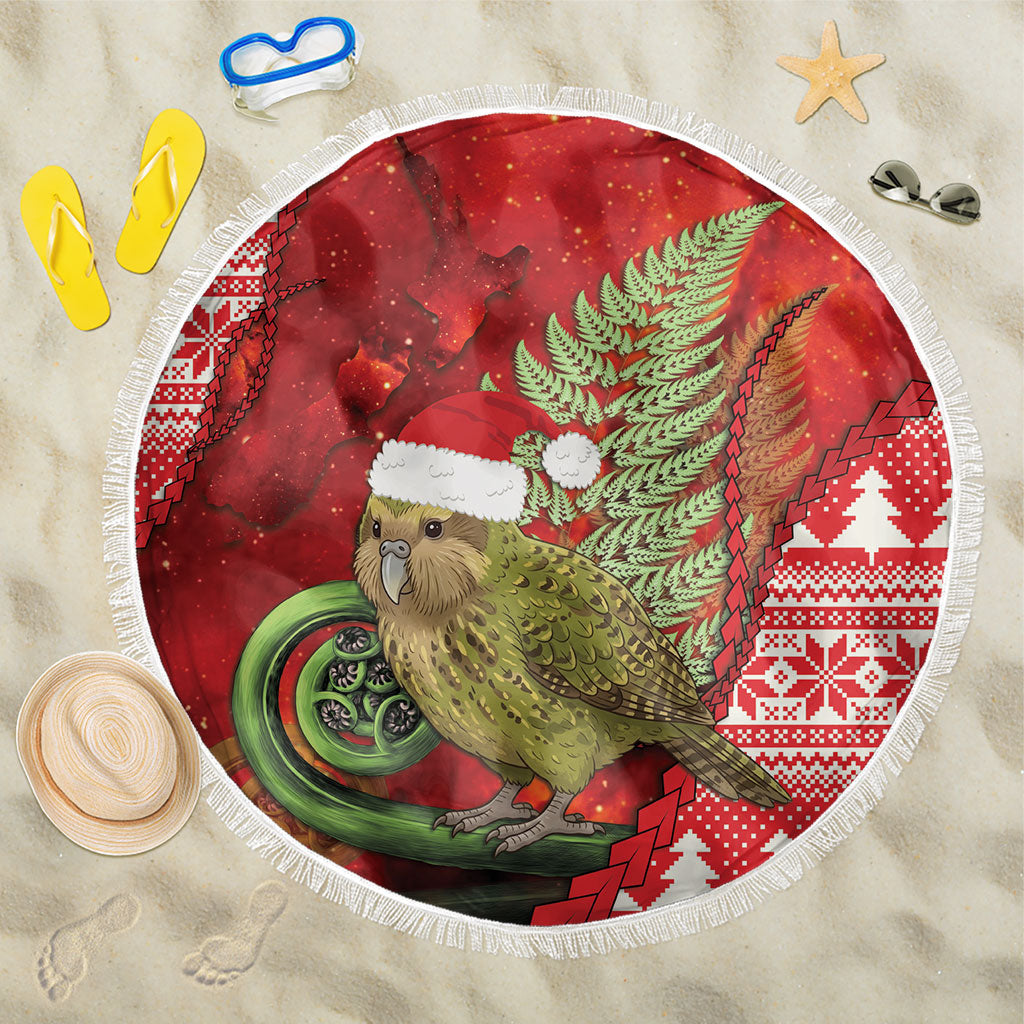 New Zealand Kakapo Christmas In July Beach Blanket Silver Fern Santa Xmas Red Color LT22 One Size 150cm Red - Polynesian Pride