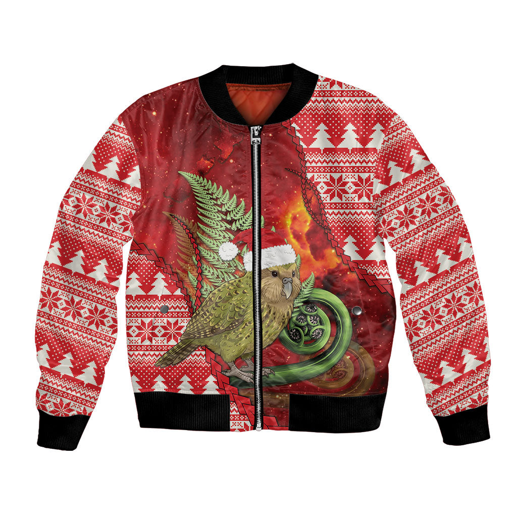New Zealand Kakapo Christmas In July Bomber Jacket Silver Fern Santa Xmas Red Color LT22 Unisex Red - Polynesian Pride