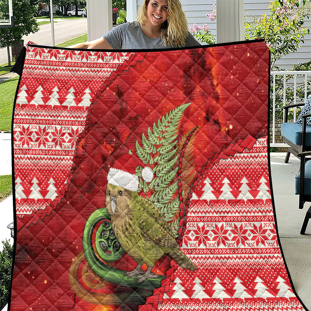 New Zealand Kakapo Christmas In July Quilt Silver Fern Santa Xmas Red Color LT22 Red - Polynesian Pride