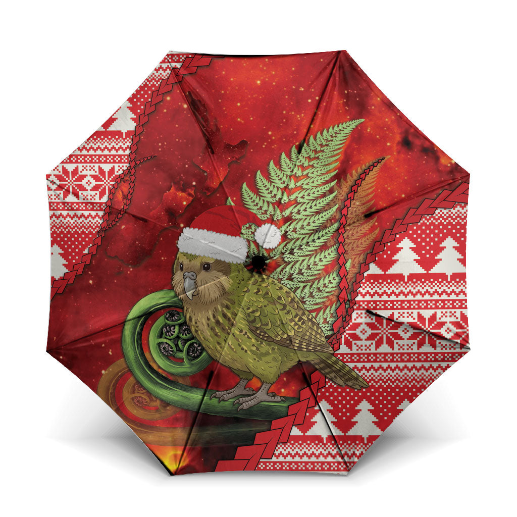 New Zealand Kakapo Christmas In July Umbrella Silver Fern Santa Xmas Red Color LT22 One Size Folded 11.42 inch Opened Diameter 37.4 inch Red - Polynesian Pride