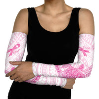 Breast Cancer Awareness Personalised Arm Sleeves Pink Ribbon Turtle Polynesian Pattern White LT22 - Polynesian Pride