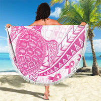 Breast Cancer Awareness Beach Blanket Pink Ribbon Turtle Polynesian Pattern White LT22 - Polynesian Pride