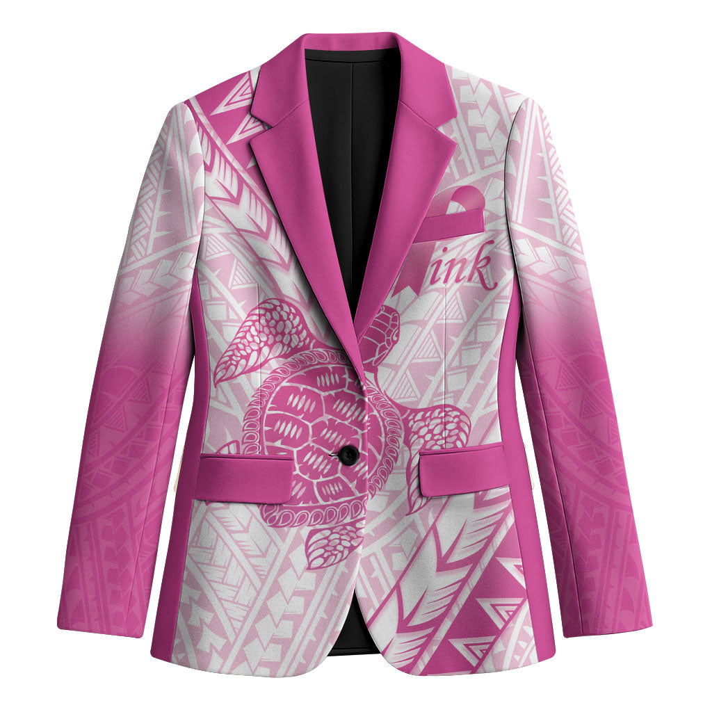 Breast Cancer Awareness Personalised Blazer Pink Ribbon Turtle Polynesian Pattern White LT22 Unisex Pink - Polynesian Pride