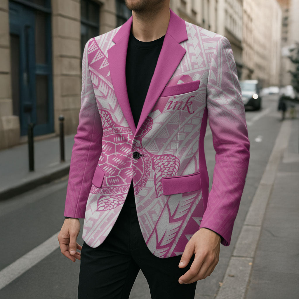 Breast Cancer Awareness Personalised Blazer Pink Ribbon Turtle Polynesian Pattern White LT22 - Polynesian Pride