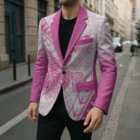 Breast Cancer Awareness Personalised Blazer Pink Ribbon Turtle Polynesian Pattern White LT22 - Polynesian Pride