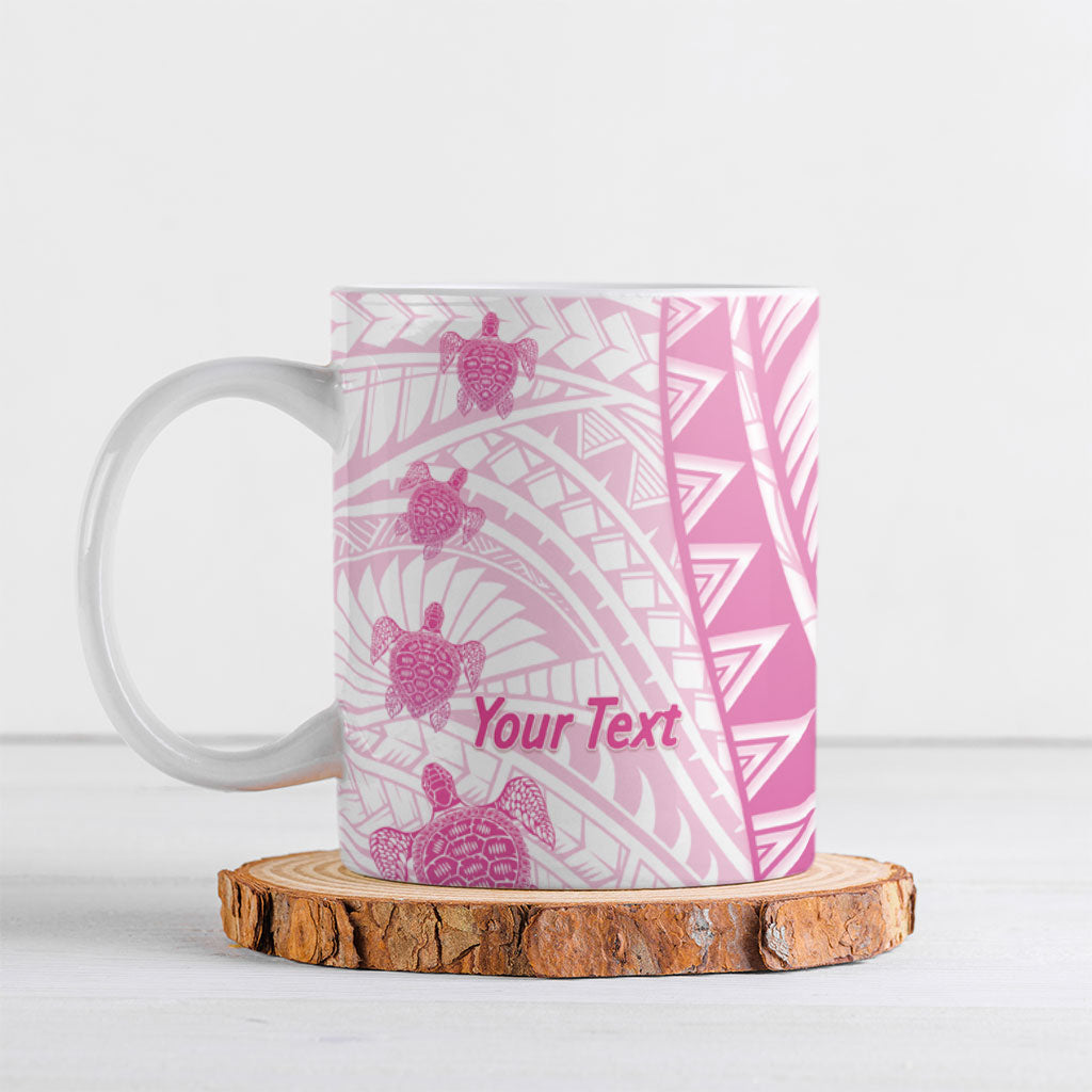 Breast Cancer Awareness Personalised Ceramic Mug Pink Ribbon Turtle Polynesian Pattern White LT22 Pink - Polynesian Pride
