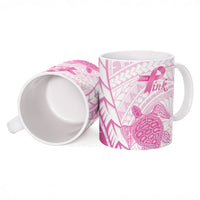 Breast Cancer Awareness Personalised Ceramic Mug Pink Ribbon Turtle Polynesian Pattern White LT22 - Polynesian Pride