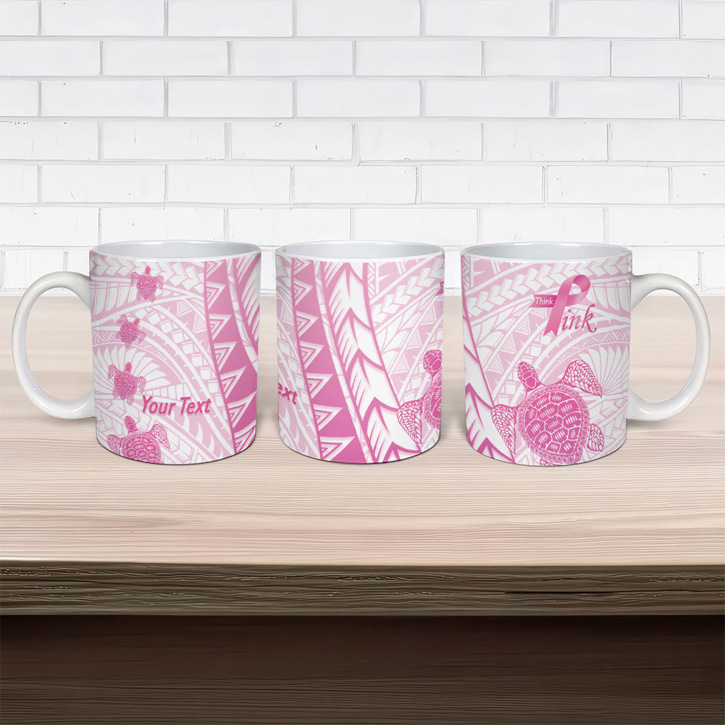 Breast Cancer Awareness Personalised Ceramic Mug Pink Ribbon Turtle Polynesian Pattern White LT22 - Polynesian Pride