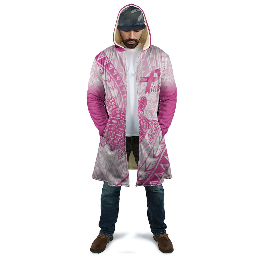 Breast Cancer Awareness Personalised Cloak Pink Ribbon Turtle Polynesian Pattern White LT22 - Polynesian Pride