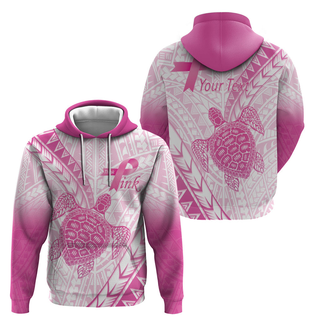 Breast Cancer Awareness Personalised Hoodie Pink Ribbon Turtle Polynesian Pattern White LT22 - Polynesian Pride