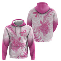 Breast Cancer Awareness Personalised Hoodie Pink Ribbon Turtle Polynesian Pattern White LT22 - Polynesian Pride