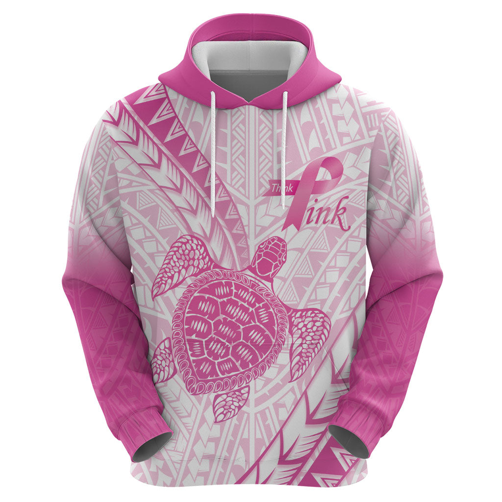 Breast Cancer Awareness Personalised Hoodie Pink Ribbon Turtle Polynesian Pattern White LT22 - Polynesian Pride