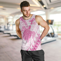 Breast Cancer Awareness Personalised Men Tank Top Pink Ribbon Turtle Polynesian Pattern White LT22 Pink - Polynesian Pride
