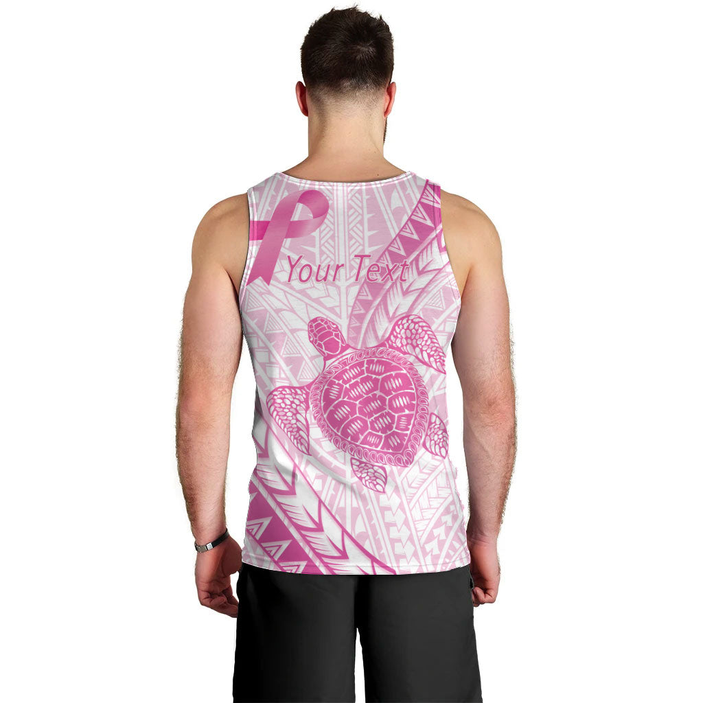 Breast Cancer Awareness Personalised Men Tank Top Pink Ribbon Turtle Polynesian Pattern White LT22 - Polynesian Pride