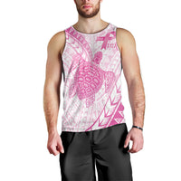 Breast Cancer Awareness Personalised Men Tank Top Pink Ribbon Turtle Polynesian Pattern White LT22 - Polynesian Pride