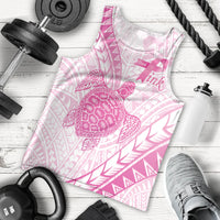 Breast Cancer Awareness Personalised Men Tank Top Pink Ribbon Turtle Polynesian Pattern White LT22 - Polynesian Pride