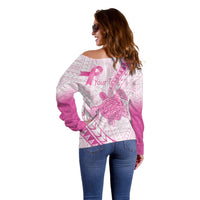 Breast Cancer Awareness Personalised Off Shoulder Sweater Pink Ribbon Turtle Polynesian Pattern White LT22 - Polynesian Pride