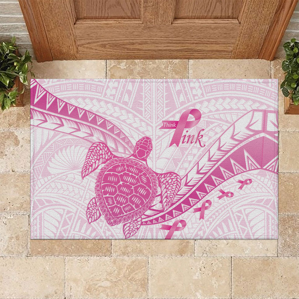 Breast Cancer Awareness Rubber Doormat Pink Ribbon Turtle Polynesian Pattern White LT22 Pink - Polynesian Pride