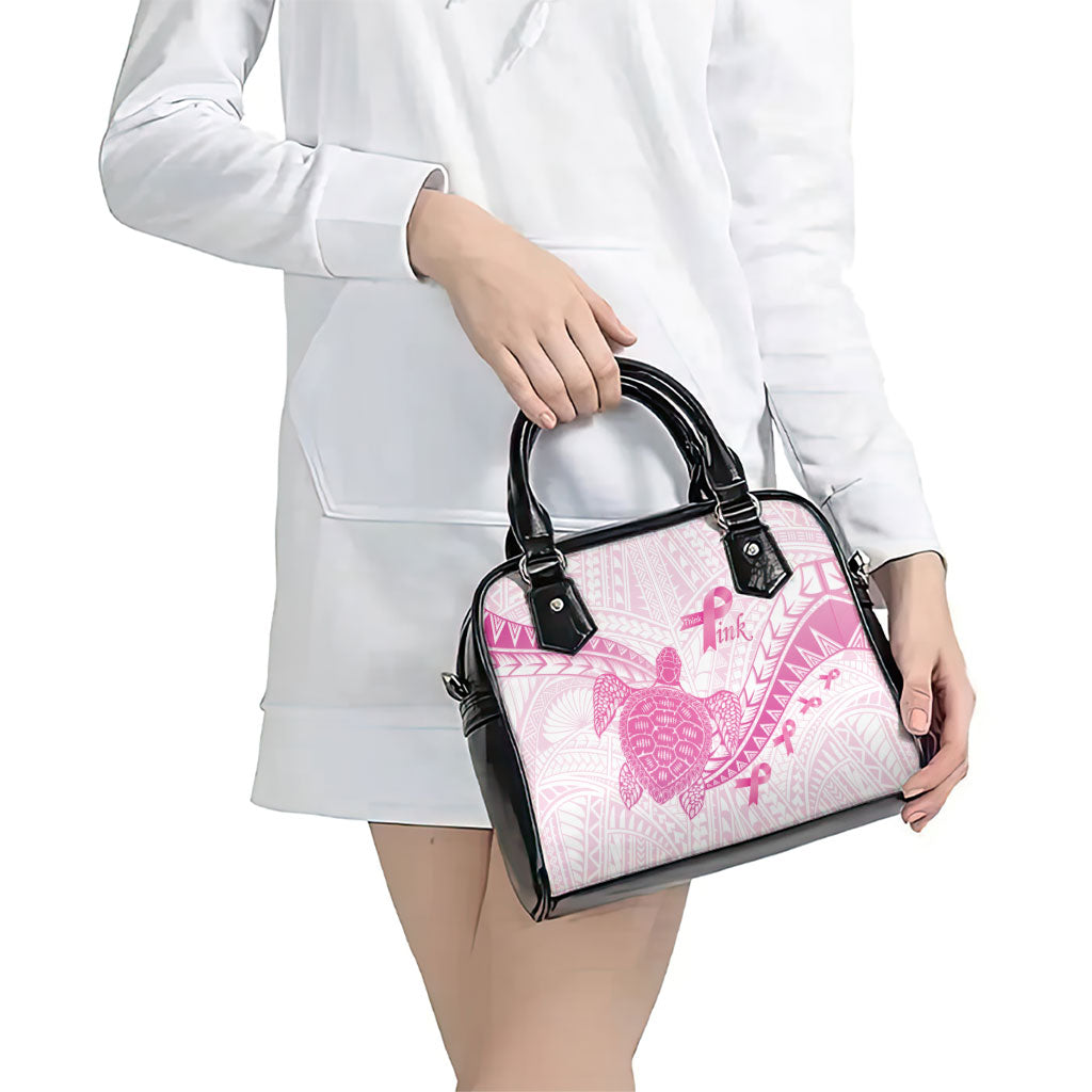 Breast Cancer Awareness Shoulder Handbag Pink Ribbon Turtle Polynesian Pattern White LT22 - Polynesian Pride