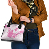 Breast Cancer Awareness Shoulder Handbag Pink Ribbon Turtle Polynesian Pattern White LT22 - Polynesian Pride