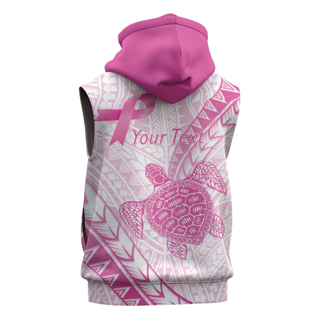 Breast Cancer Awareness Personalised Sleeveless Hoodie Pink Ribbon Turtle Polynesian Pattern White LT22 - Polynesian Pride
