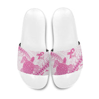 Breast Cancer Awareness Slide Sandals Pink Ribbon Turtle Polynesian Pattern White LT22 Pink - Polynesian Pride
