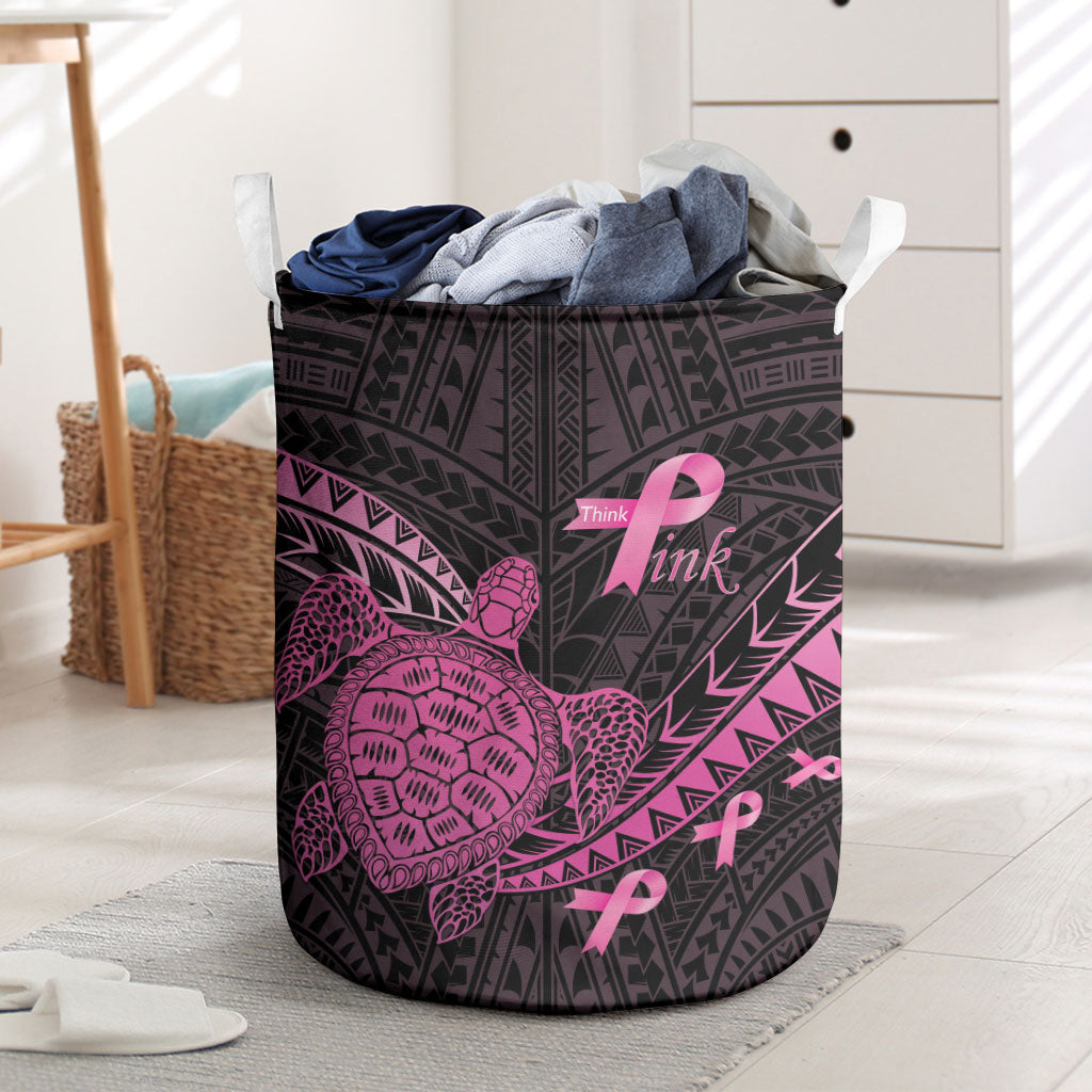 Breast Cancer Awareness Laundry Basket Pink Ribbon Turtle Polynesian Pattern Black LT22 Pink - Polynesian Pride