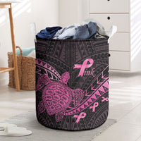 Breast Cancer Awareness Laundry Basket Pink Ribbon Turtle Polynesian Pattern Black LT22 Pink - Polynesian Pride