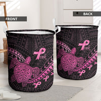 Breast Cancer Awareness Laundry Basket Pink Ribbon Turtle Polynesian Pattern Black LT22 - Polynesian Pride