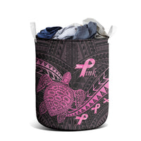 Breast Cancer Awareness Laundry Basket Pink Ribbon Turtle Polynesian Pattern Black LT22 - Polynesian Pride