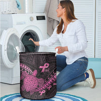 Breast Cancer Awareness Laundry Basket Pink Ribbon Turtle Polynesian Pattern Black LT22 - Polynesian Pride