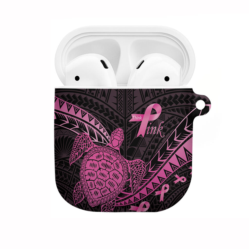 Breast Cancer Awareness AirPods Case Pink Ribbon Turtle Polynesian Pattern Black LT22 Pink - Polynesian Pride