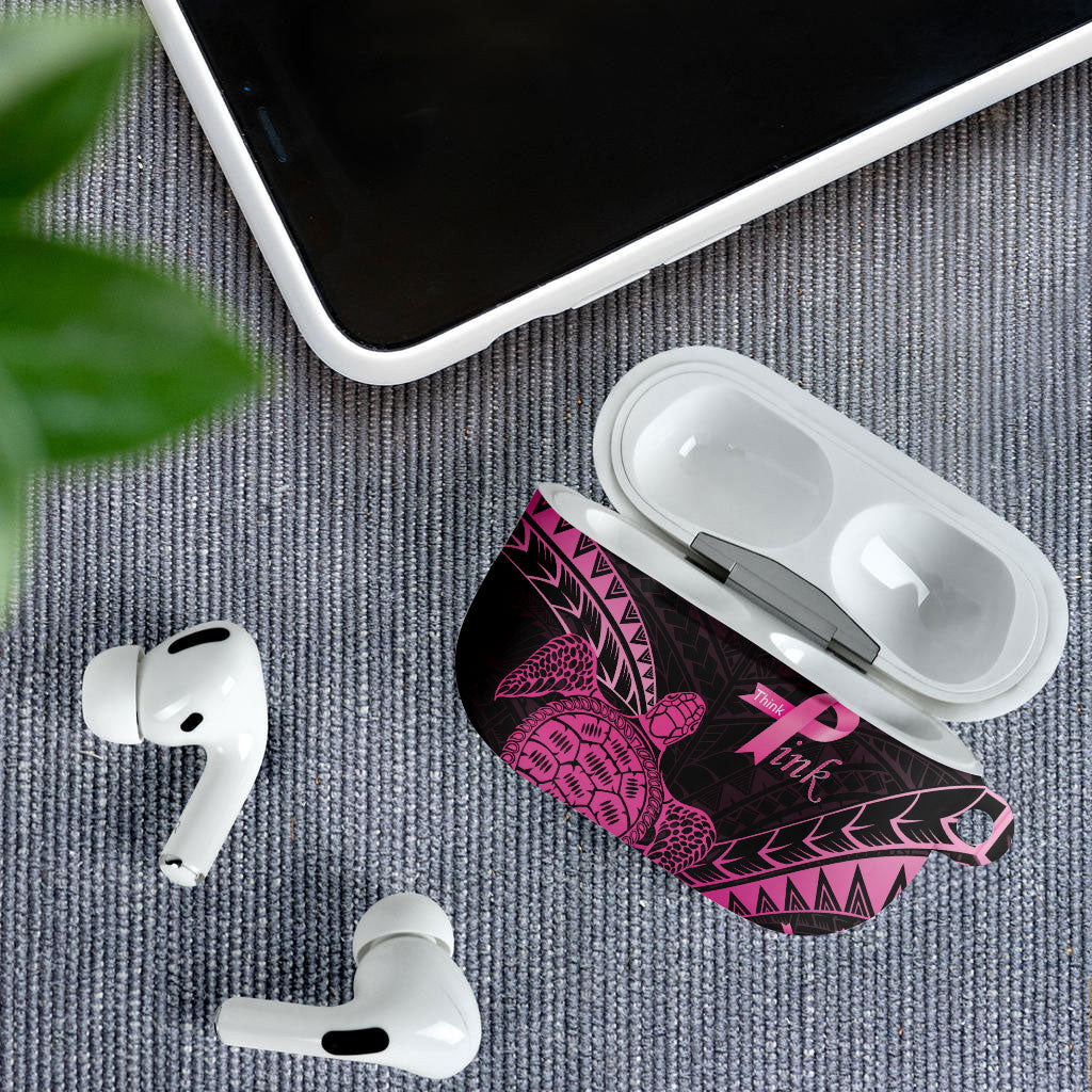 Breast Cancer Awareness AirPods Case Pink Ribbon Turtle Polynesian Pattern Black LT22 - Polynesian Pride