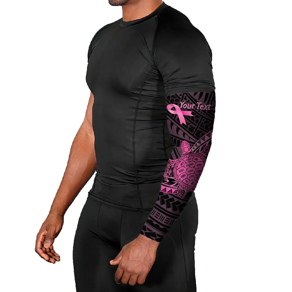 Breast Cancer Awareness Personalised Arm Sleeves Pink Ribbon Turtle Polynesian Pattern Black LT22 - Polynesian Pride