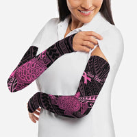 Breast Cancer Awareness Personalised Arm Sleeves Pink Ribbon Turtle Polynesian Pattern Black LT22 - Polynesian Pride