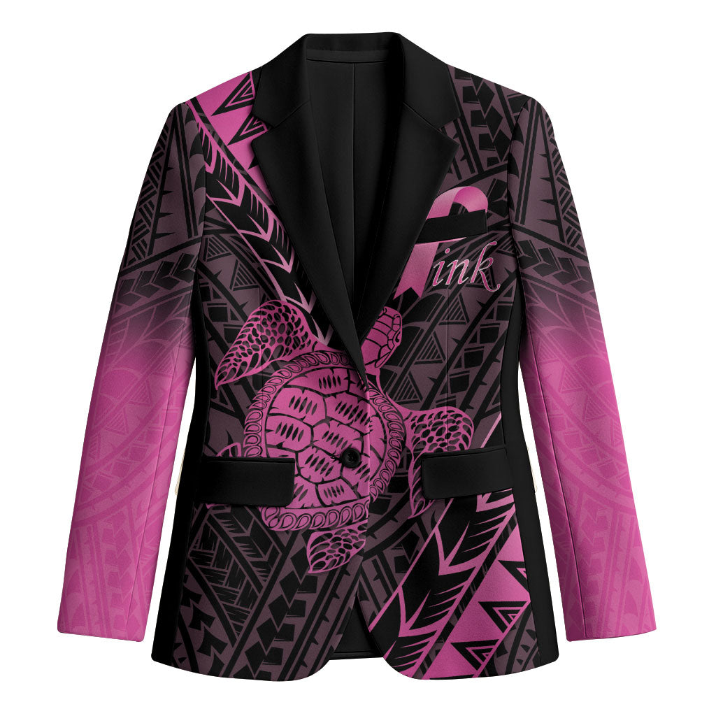Breast Cancer Awareness Personalised Blazer Pink Ribbon Turtle Polynesian Pattern Black LT22 Unisex Pink - Polynesian Pride