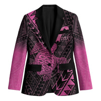 Breast Cancer Awareness Personalised Blazer Pink Ribbon Turtle Polynesian Pattern Black LT22 Unisex Pink - Polynesian Pride