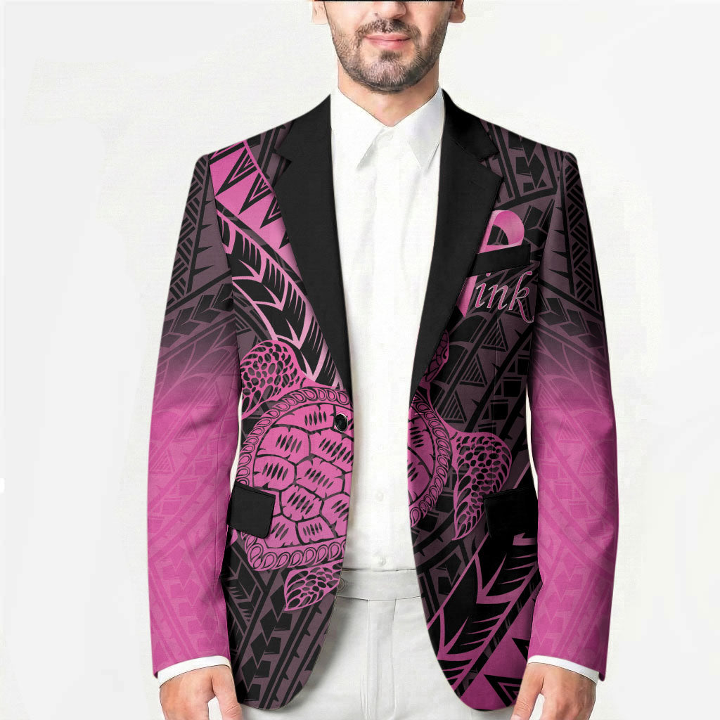 Breast Cancer Awareness Personalised Blazer Pink Ribbon Turtle Polynesian Pattern Black LT22 - Polynesian Pride