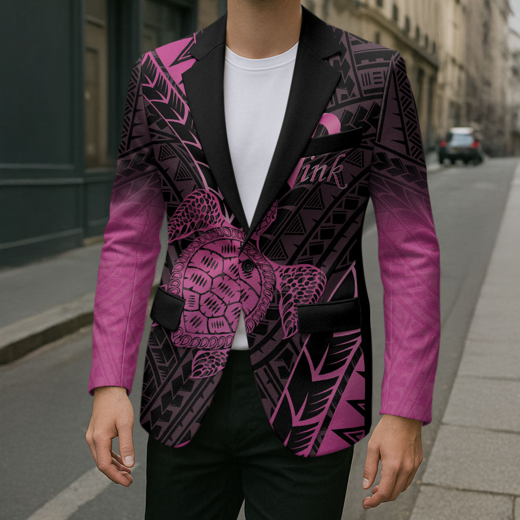 Breast Cancer Awareness Personalised Blazer Pink Ribbon Turtle Polynesian Pattern Black LT22 - Polynesian Pride