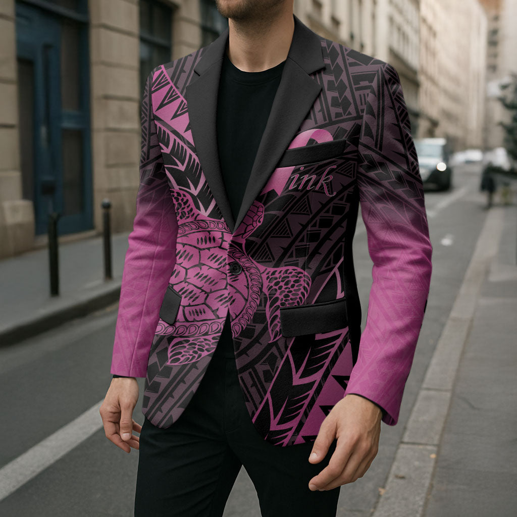 Breast Cancer Awareness Personalised Blazer Pink Ribbon Turtle Polynesian Pattern Black LT22 - Polynesian Pride