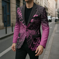 Breast Cancer Awareness Personalised Blazer Pink Ribbon Turtle Polynesian Pattern Black LT22 - Polynesian Pride