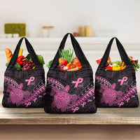 Breast Cancer Awareness Grocery Bag Pink Ribbon Turtle Polynesian Pattern Black LT22 3-pack One Size Pink - Polynesian Pride