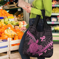 Breast Cancer Awareness Grocery Bag Pink Ribbon Turtle Polynesian Pattern Black LT22 - Polynesian Pride