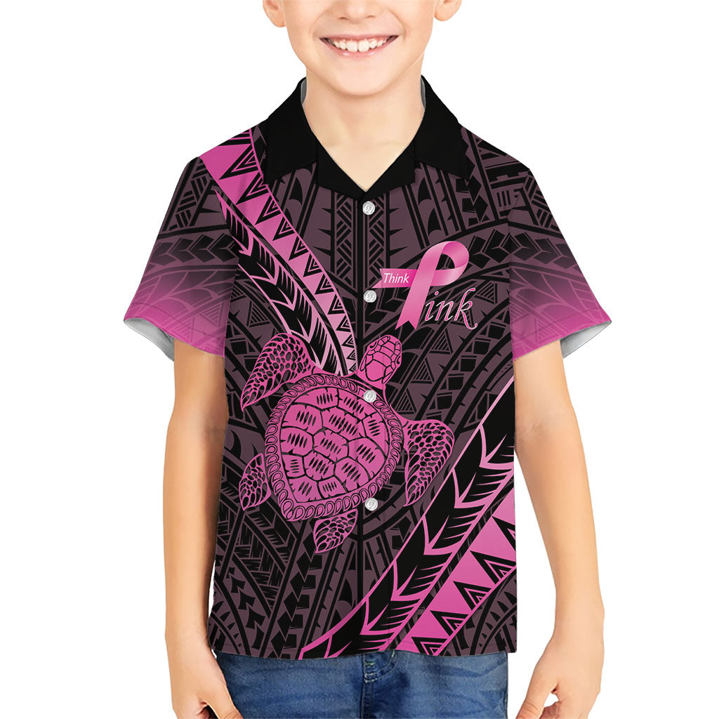 Breast Cancer Awareness Personalised Kid Hawaiian Shirt Pink Ribbon Turtle Polynesian Pattern Black LT22 Kid Pink - Polynesian Pride