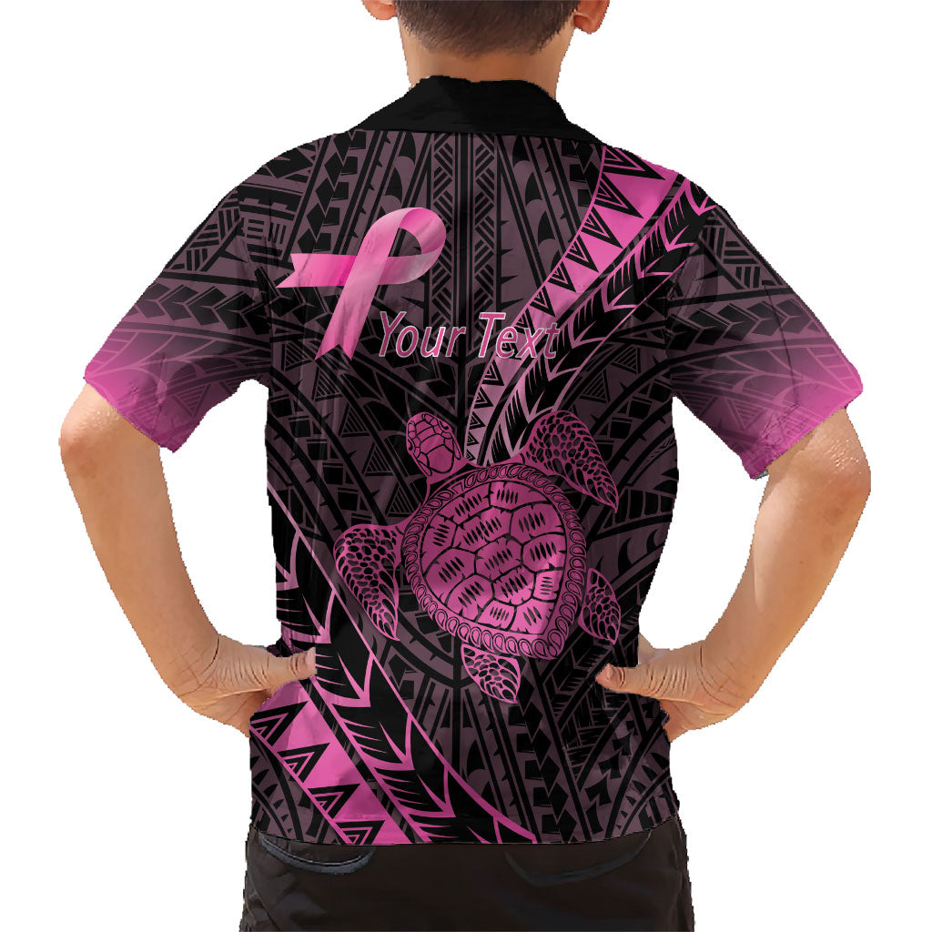 Breast Cancer Awareness Personalised Kid Hawaiian Shirt Pink Ribbon Turtle Polynesian Pattern Black LT22 - Polynesian Pride