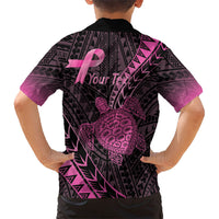 Breast Cancer Awareness Personalised Kid Hawaiian Shirt Pink Ribbon Turtle Polynesian Pattern Black LT22 - Polynesian Pride