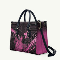 Breast Cancer Awareness Leather Bag Pink Ribbon Turtle Polynesian Pattern Black LT22 Pink - Polynesian Pride