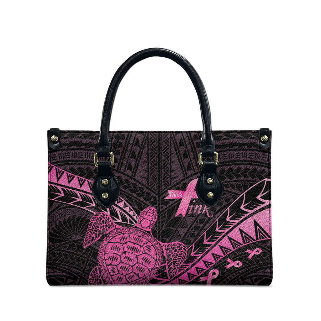 Breast Cancer Awareness Leather Bag Pink Ribbon Turtle Polynesian Pattern Black LT22 - Polynesian Pride