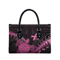 Breast Cancer Awareness Leather Bag Pink Ribbon Turtle Polynesian Pattern Black LT22 - Polynesian Pride