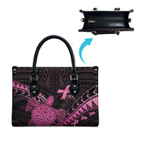 Breast Cancer Awareness Leather Bag Pink Ribbon Turtle Polynesian Pattern Black LT22 - Polynesian Pride